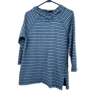 The North Face women's size medium blue‎ white striped hooded top shirt